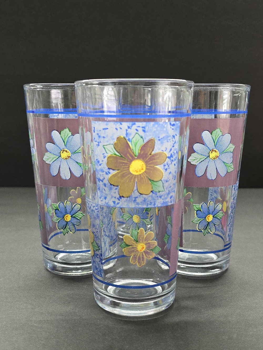 4 Vintage KIG Indonesia drinking glasses Sunflower iced tea/lemonade Tumblers